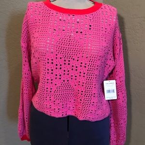 Free People Sweater Bright Pink Balloon Sleeve Red